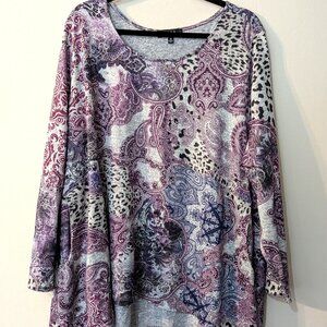 B.LE.U. Woman's Plum/Gray Mixed Print Long Sleeve Top. Size 3X